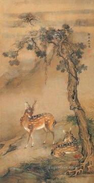 Ciervo Shenquan bajo un árbol tradicional China Pinturas al óleo